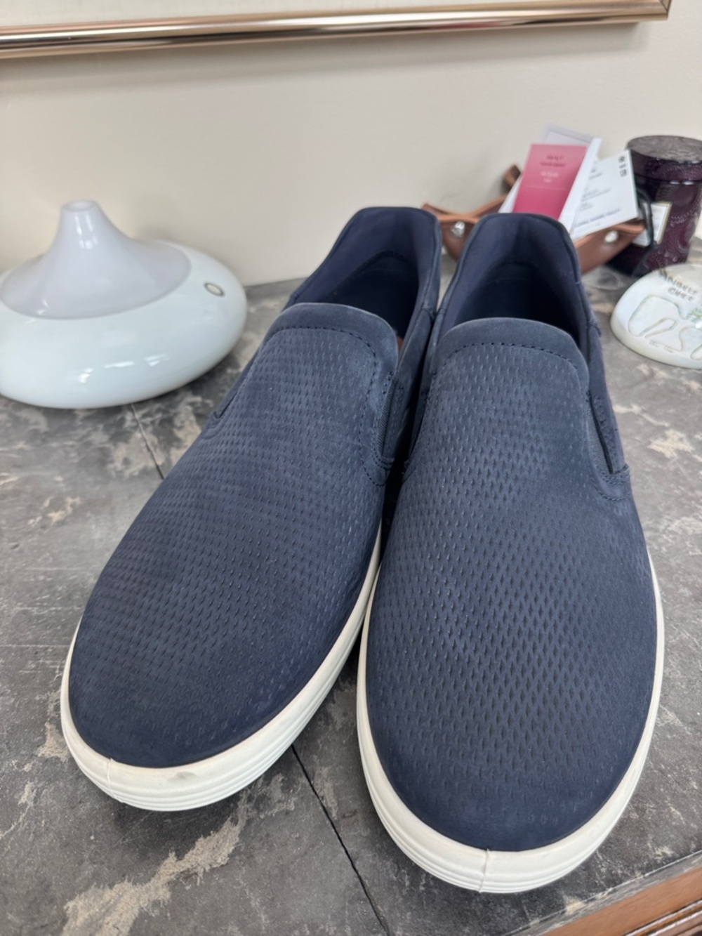 Ecco Men's Soft 7 Navy Slip-On Suede-Textured Sneakers